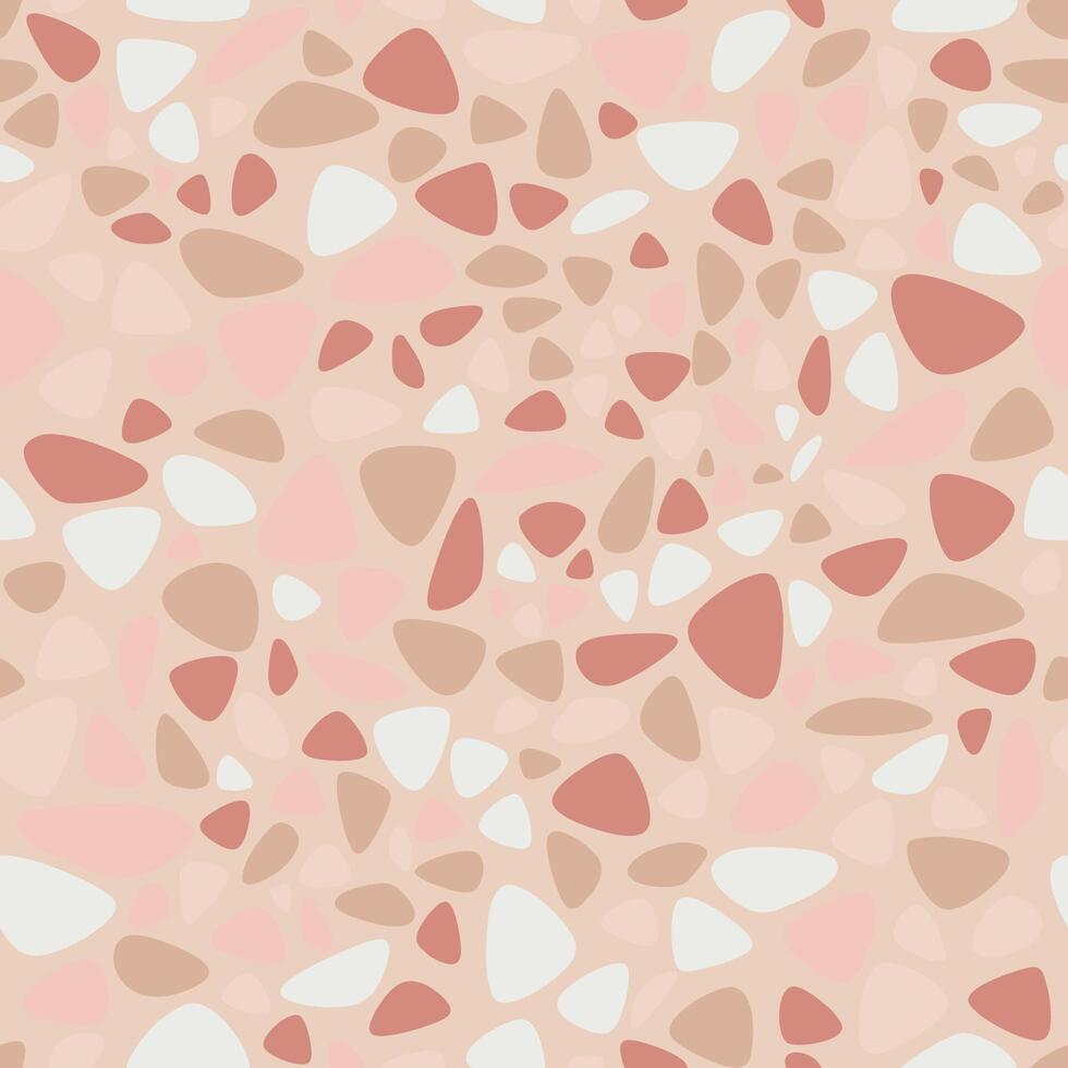 Texture terrazzo flooring. Pastel cream brown seamless pattern. Marble tile surface area. Stone colored mosaic vector