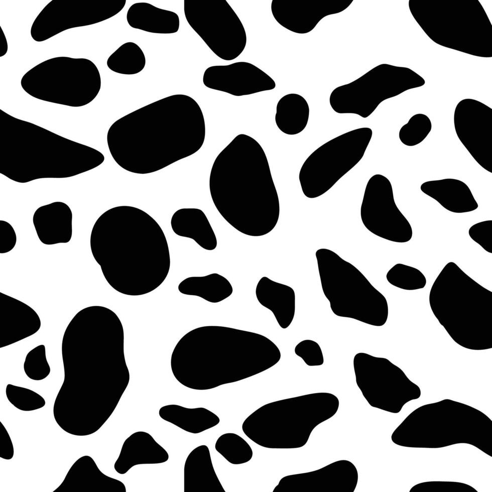 Cow skin. Dalmatians dog spots. animal skin seamless pattern. Black and white. Animal print texture vector