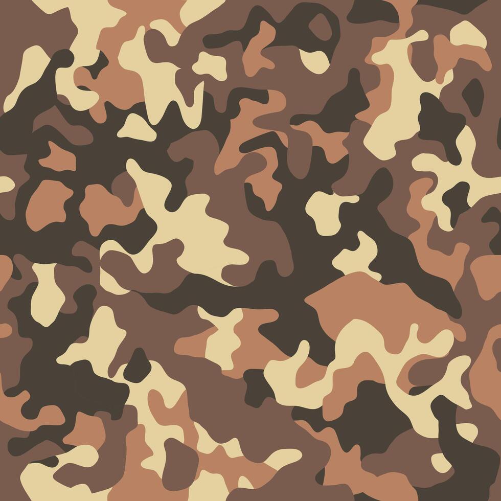 Brown beige camouflage seamless pattern. Modern military camo texture. Desert masking color vector