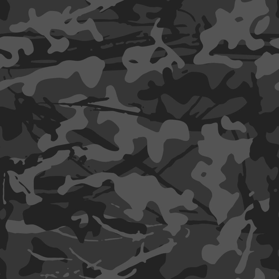 Urban camouflage, modern fashion design. Camo military protective. Army uniform. Grunge pattern. Black monochrome, fashionable, fabric, seamless texture vector