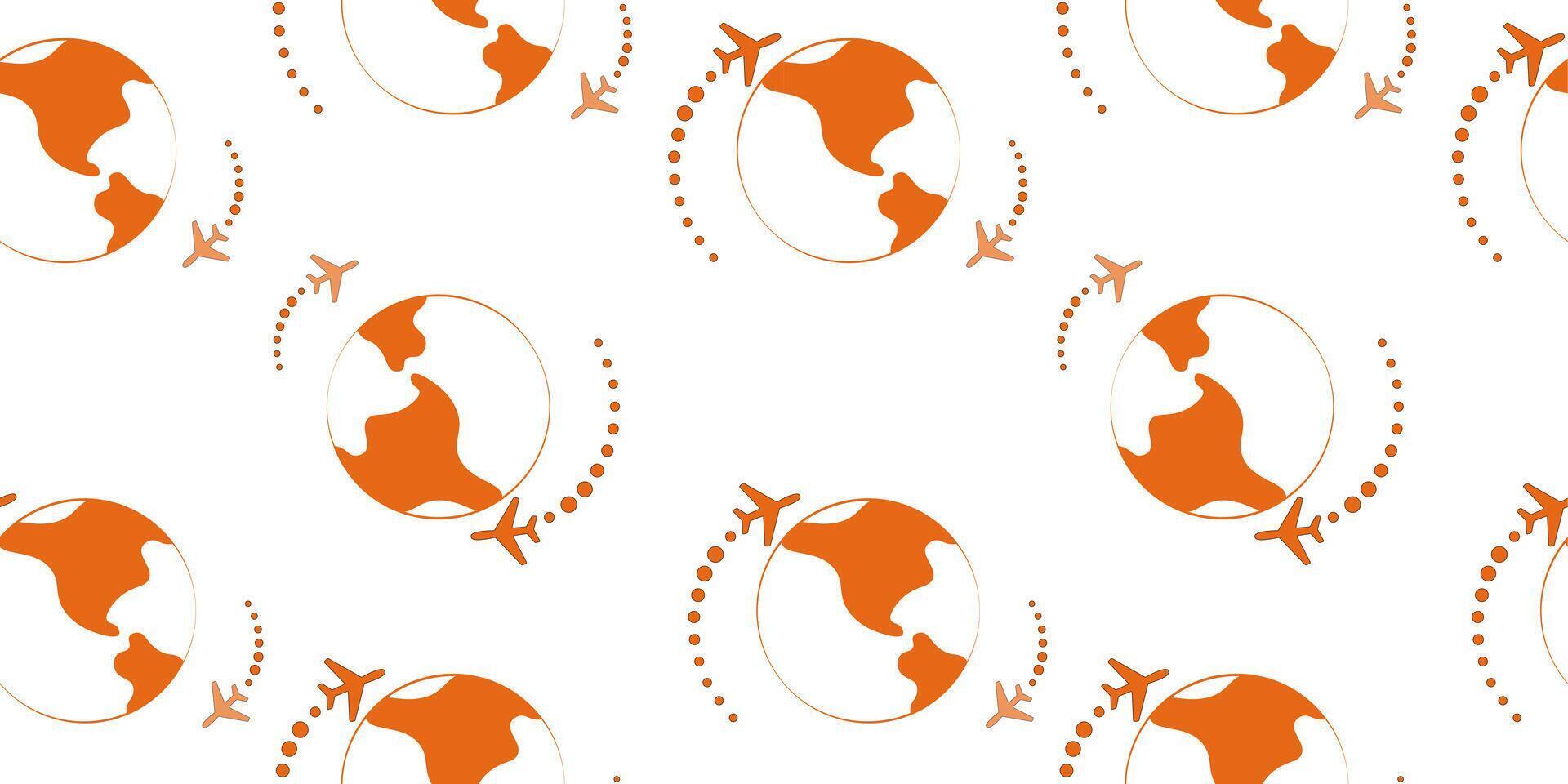 Seamless Airplane Around The World Map in Orange Style vector