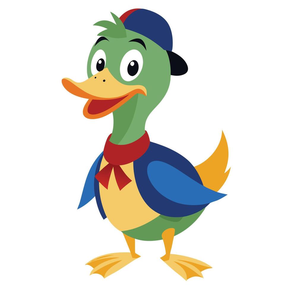 Cartoon duck with hat and tie vector