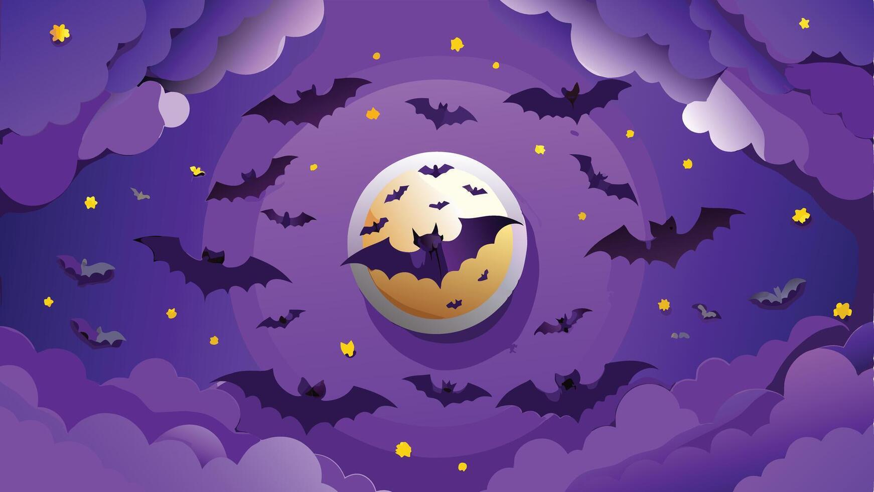 Print Flying Bats Over Full Moon Halloween Background Illustration Design in Spooky Night Scene vector