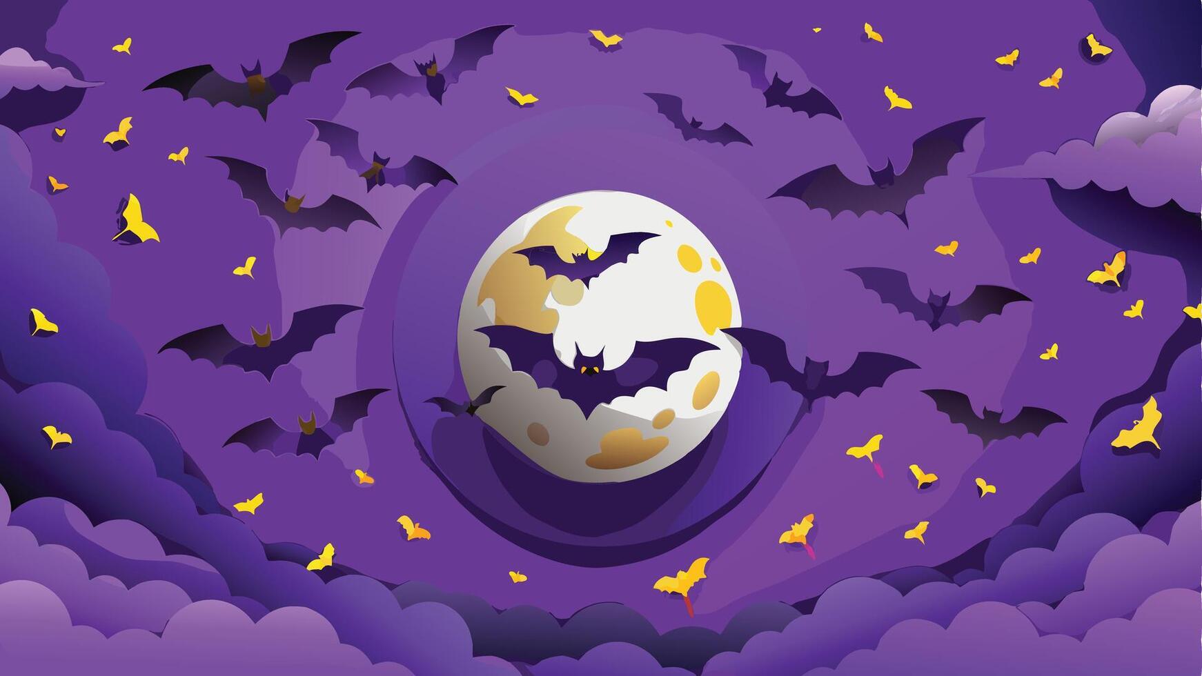 Print Flying Bats Silhouetted Against a Full Moon Halloween Background Art Design vector