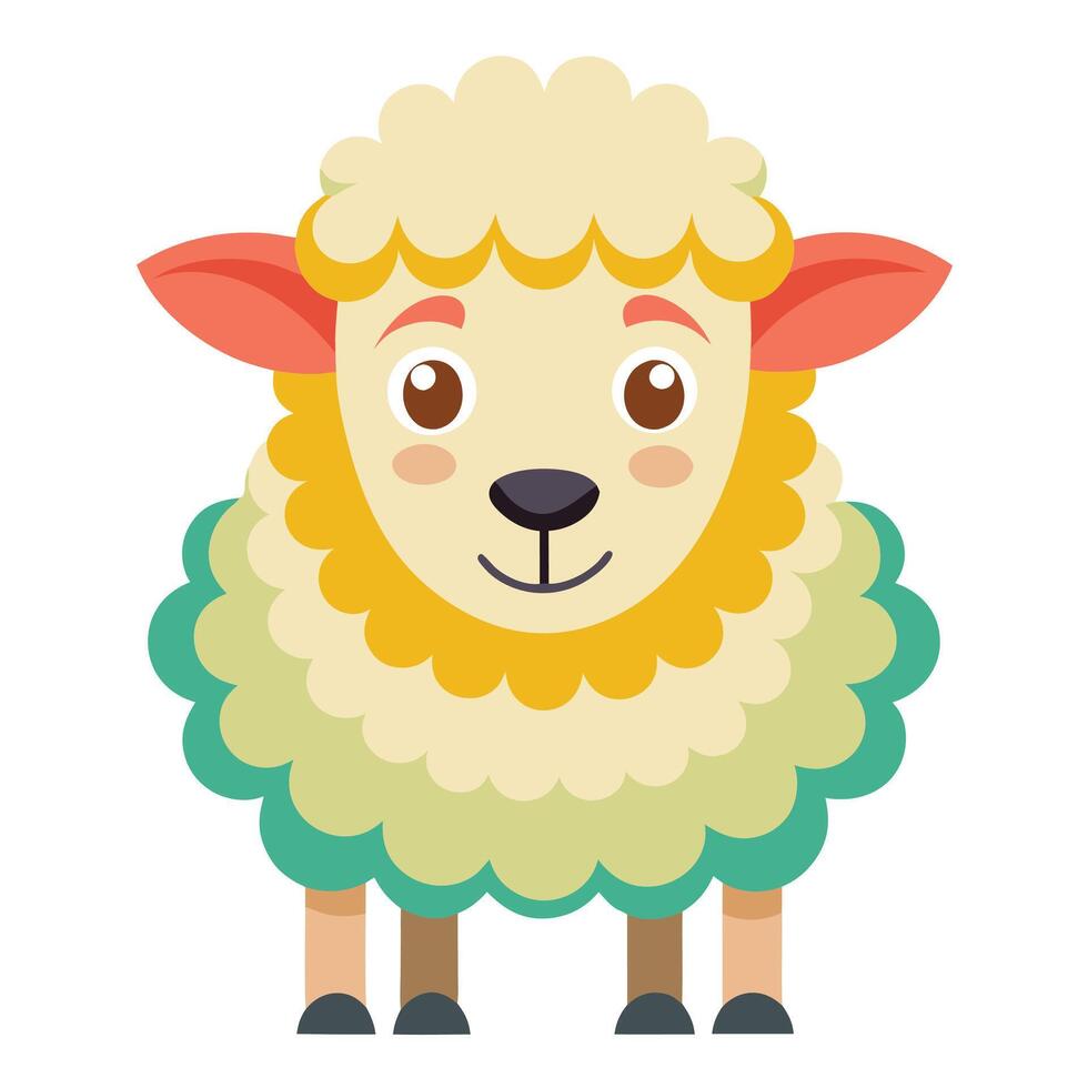 A cartoon sheep with a big head and a green and yellow color vector