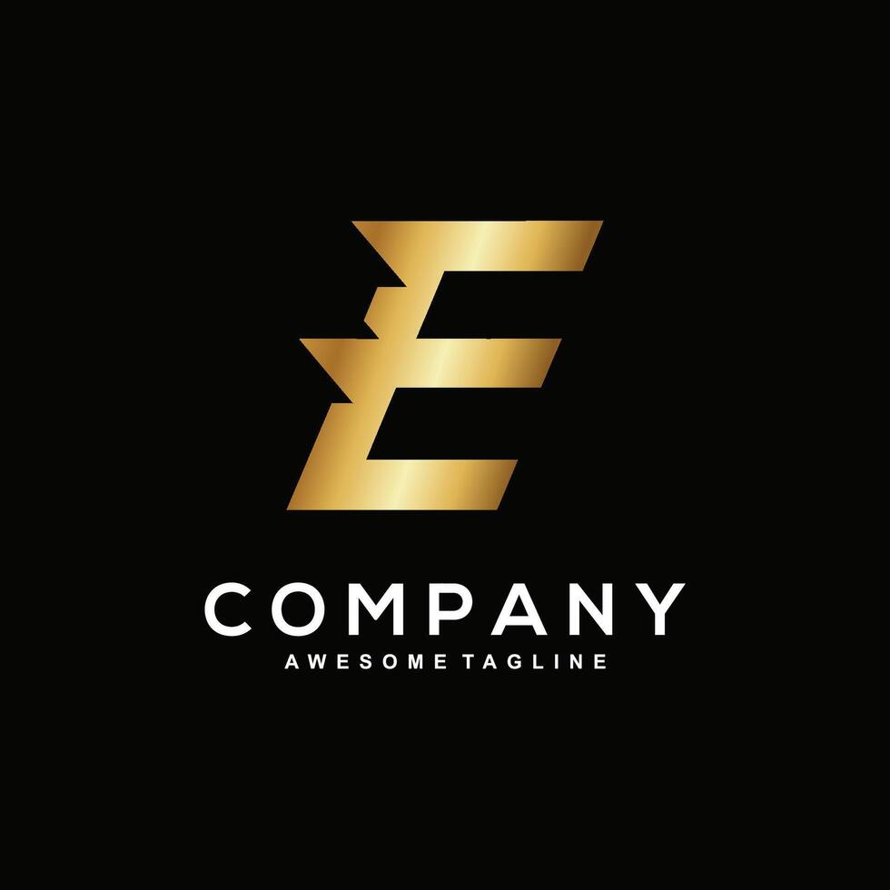 E Logo design with golden color vector