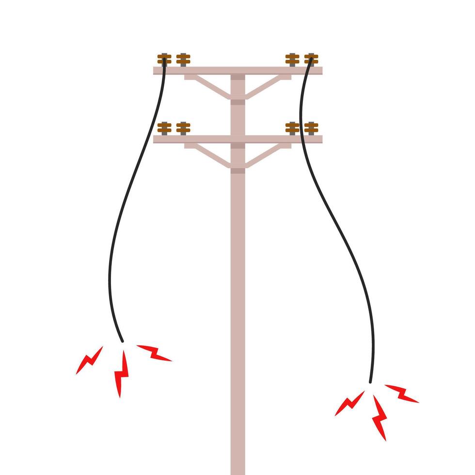 Broken electric pole . electric pole on white background. free space for text. copy space. vector