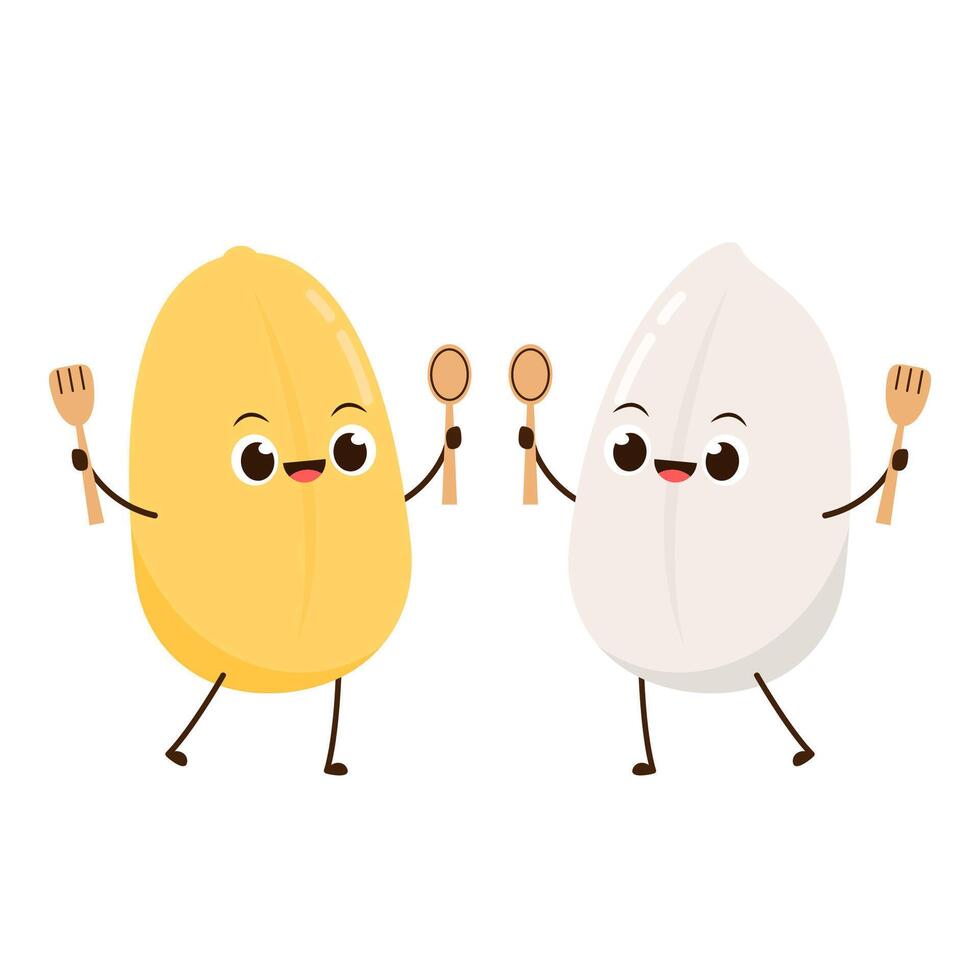 Paddy character design. rice on white background. rice seed. vector