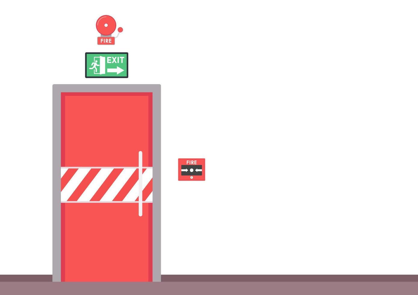 Fire door . Fire alarm cartoon . Fire alarm system. Fire equipment. illustration in flat style. Exit door. vector