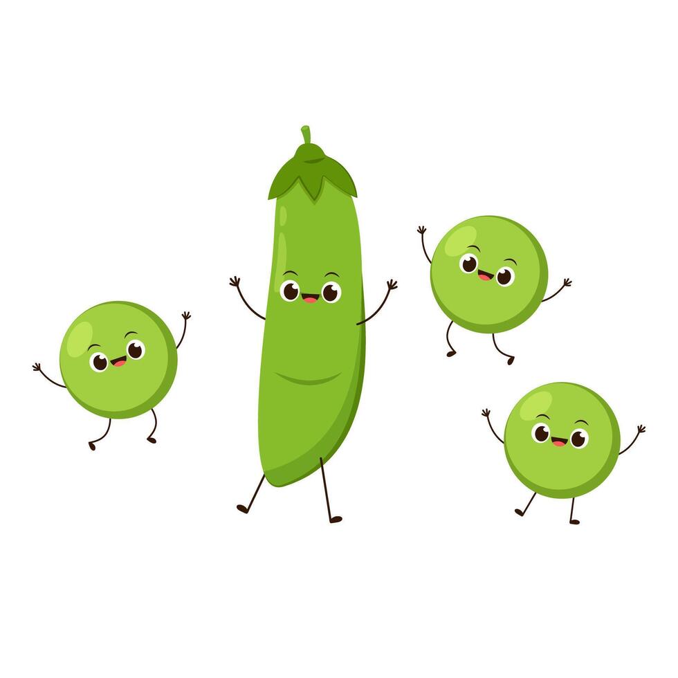 Peas character design. Peas on white background. vector