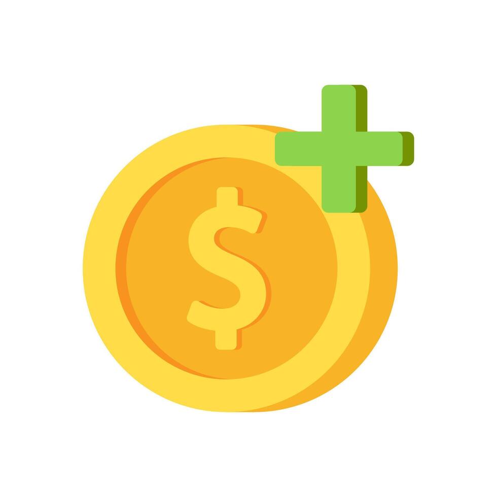 Coin and Plus . Gold coin logo. vector