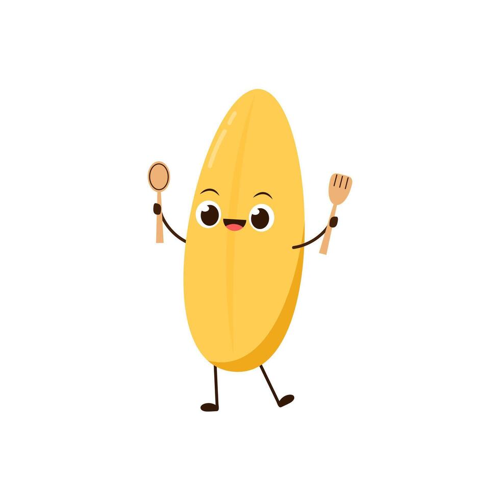 Paddy character design. rice on white background. rice seed. vector