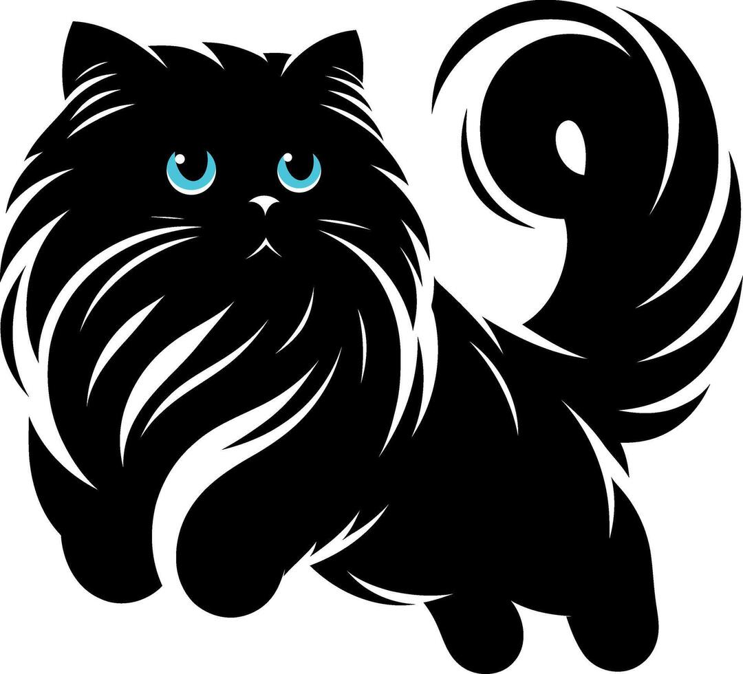 The Persian cat jumping on the floor silhouette . vector