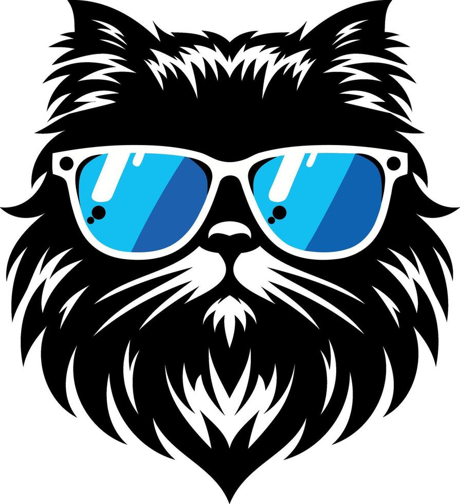 The elegance Persian cat silhouette, cat wearing sunglass. vector