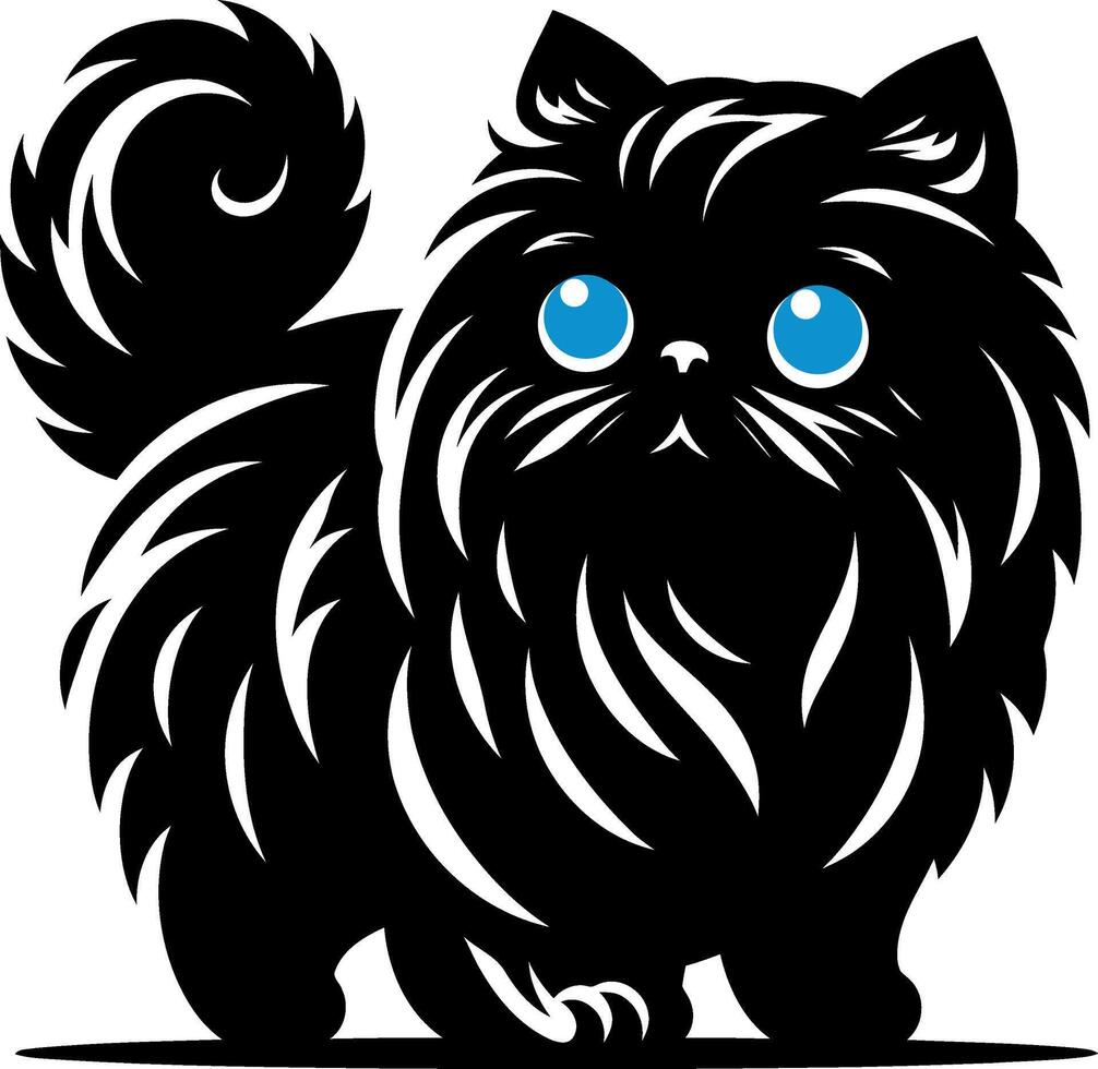 Blue eye Persian cat silhouette, cat walking illustration. vector