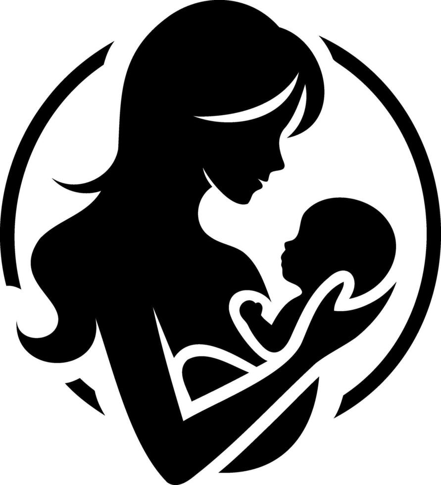 mother with her newborn child , happy mother day silhouette isolated on white. vector