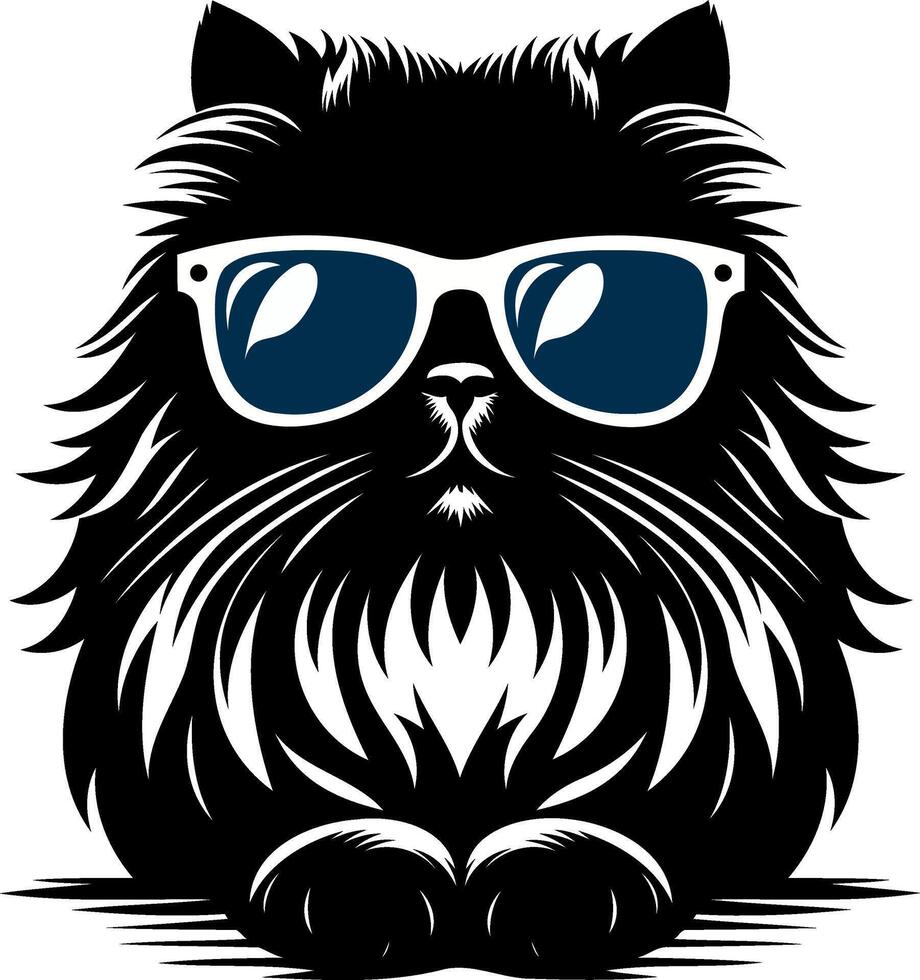 The stylist Persian cat wearing sunglass silhouette and icon aesthetic. vector