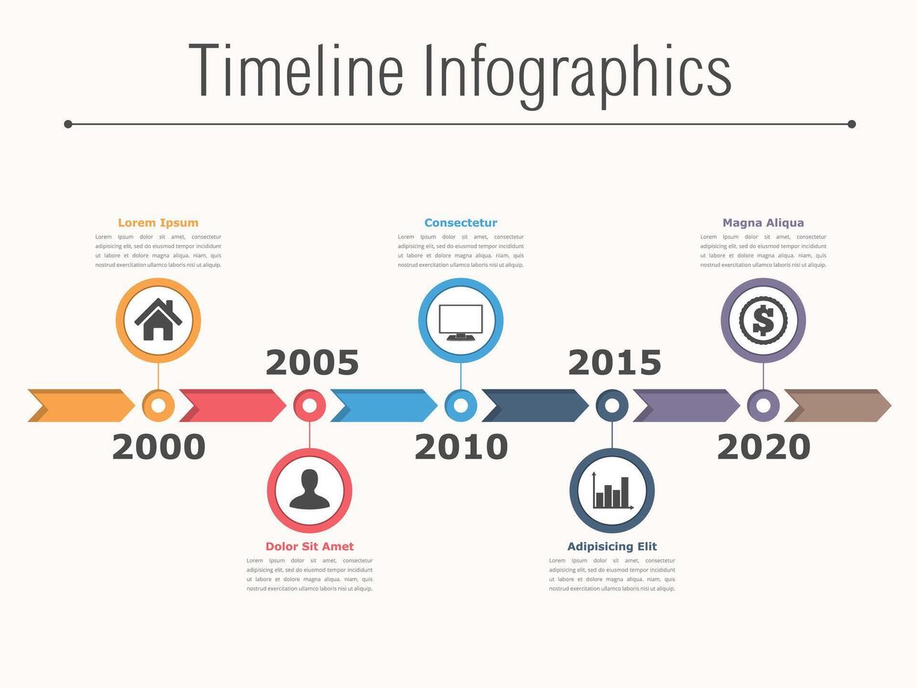 Timeline infographics design with arrows, workflow or process diagram vector