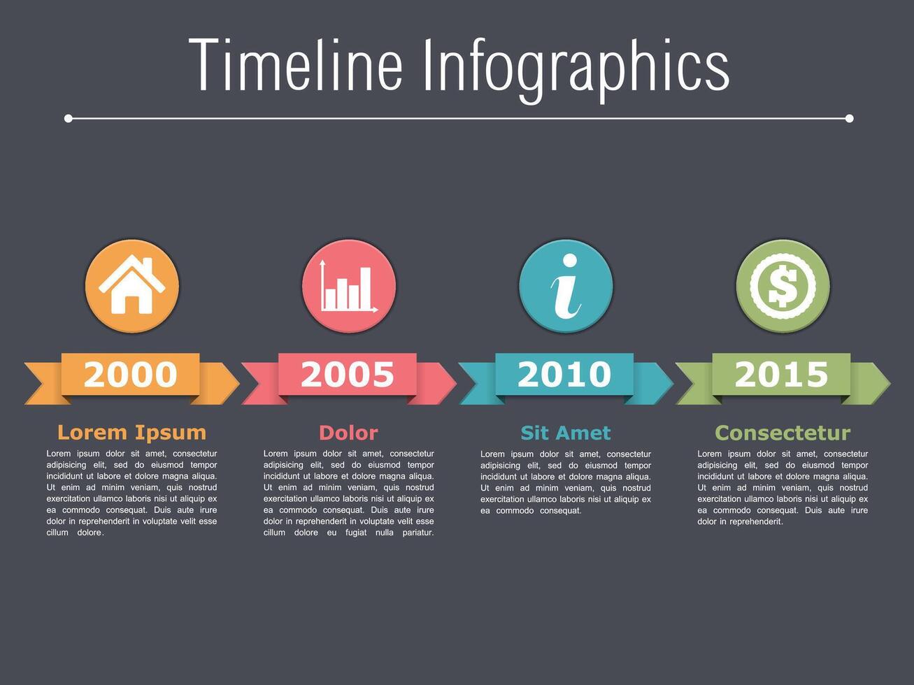 Timeline infographics with arrows icons and text vector