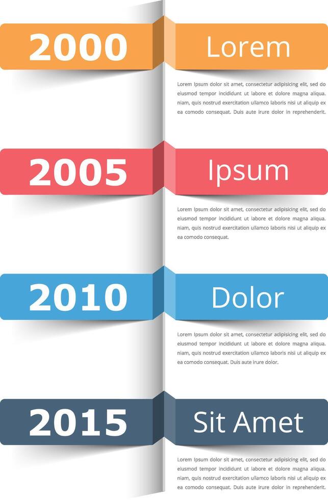 Vertical timeline infographics template with place for dates, titles and text vector