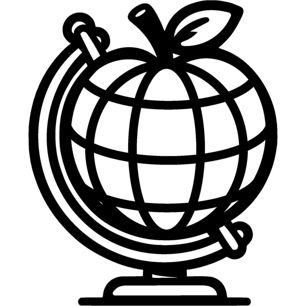 International vegan day at school Globe in shape of an apple in monochrome. Simple minimalistic in black ink drawing on white background vector