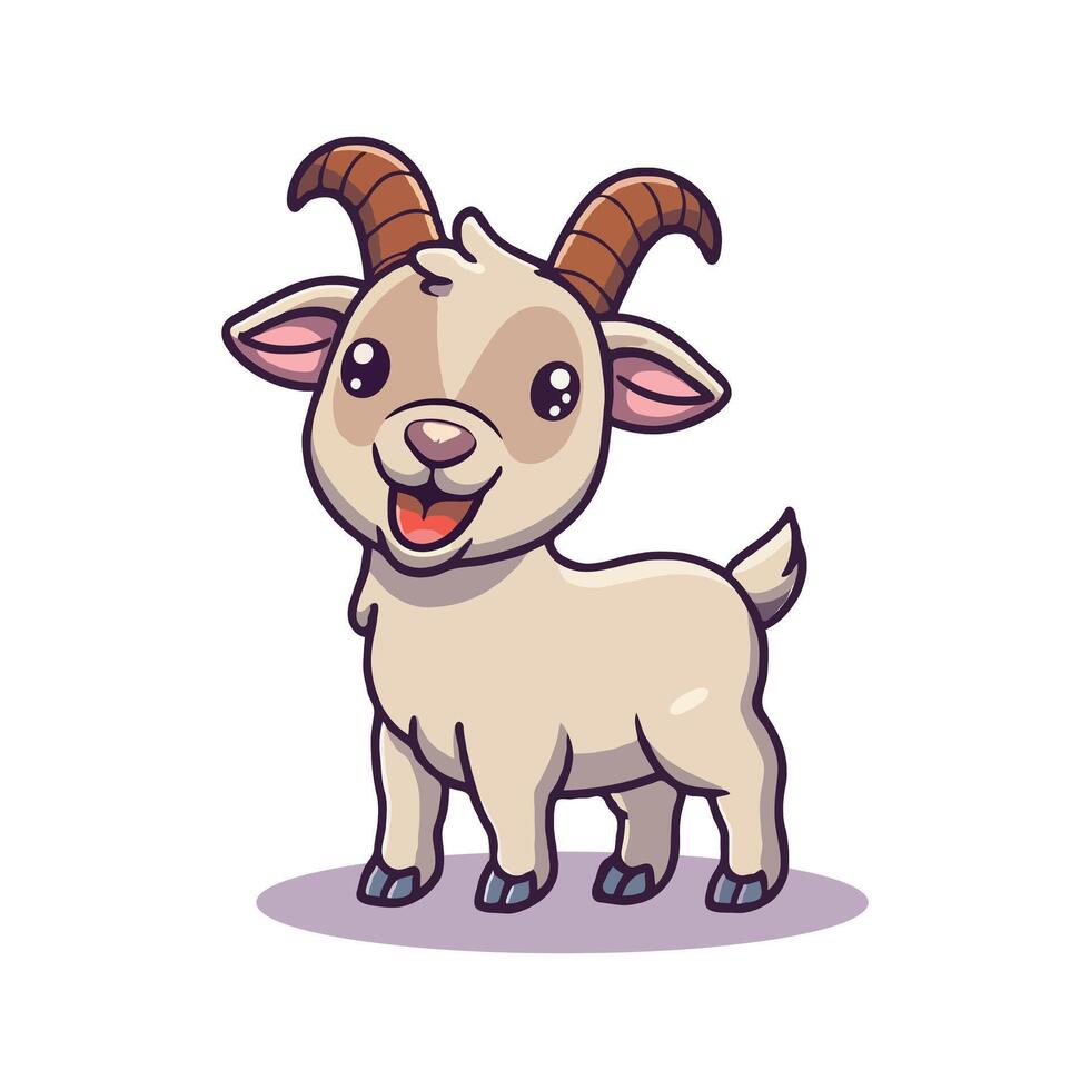 Cute happy goat cartoon icon illustration vector