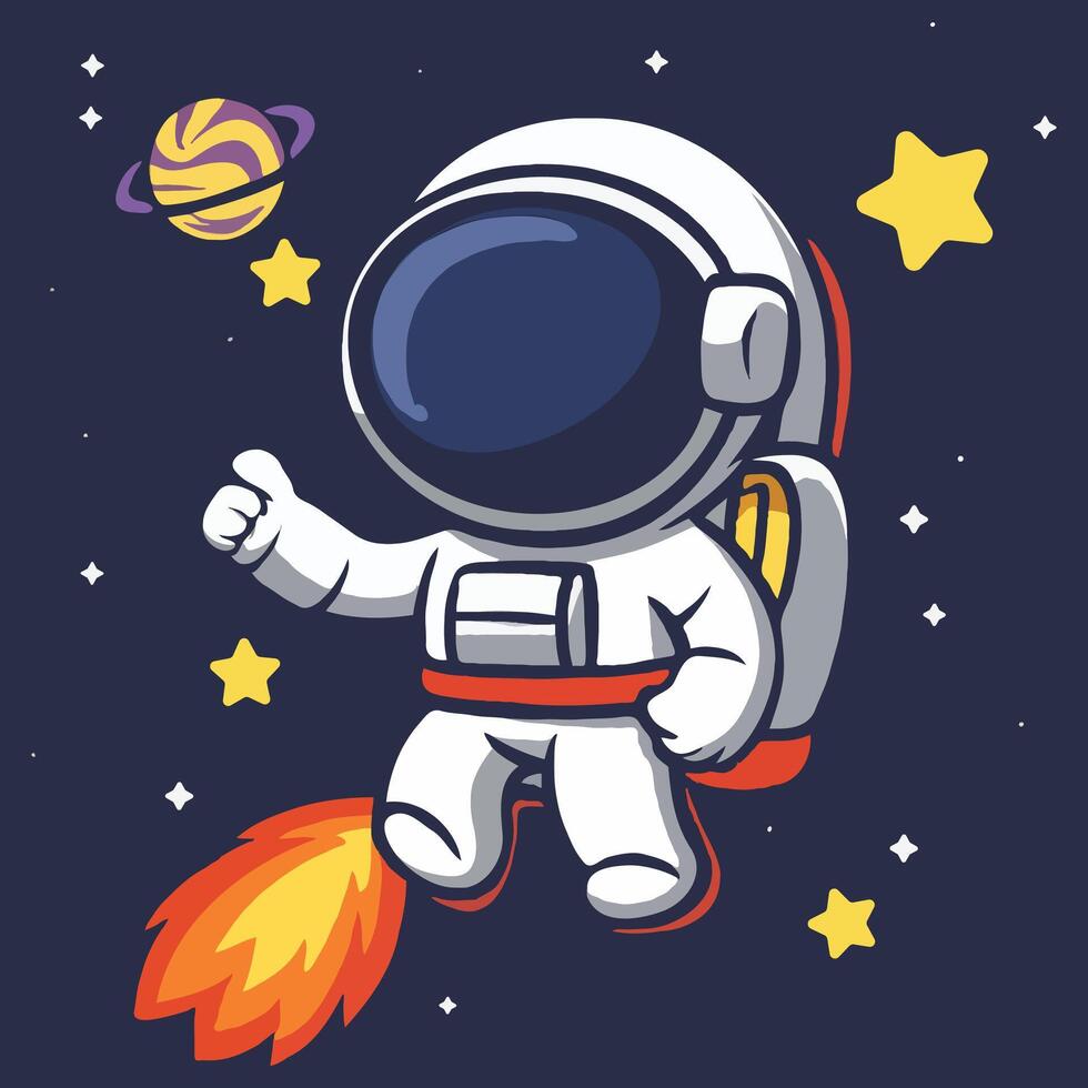 Cute astronaut flying in space icon illustration vector