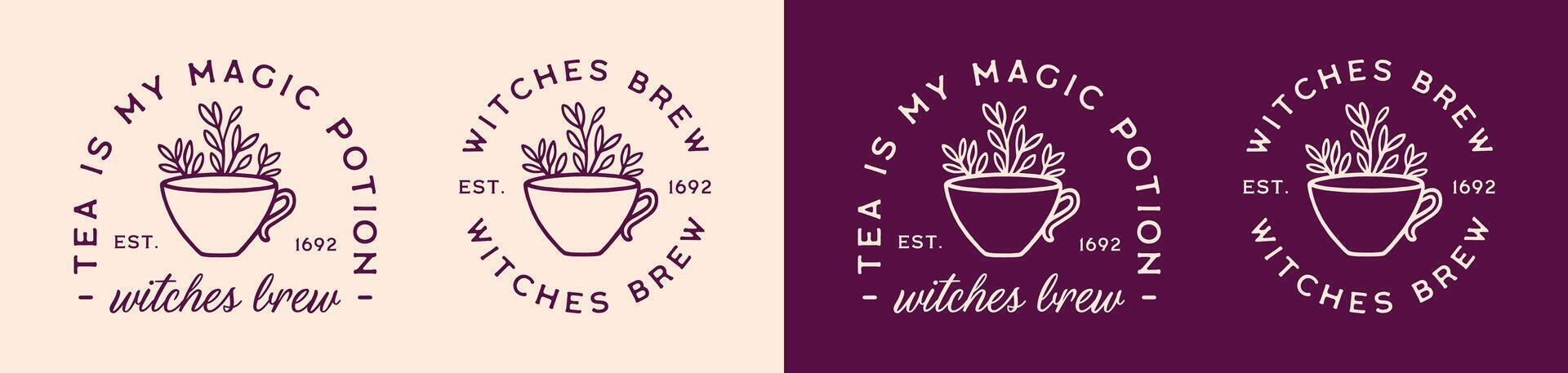 Witches brew tea is my magic potion funny witch quotes whimsical retro vintage herbal botanical purple witchy aesthetic logo label sticker shirt design bundle pack cut file vector