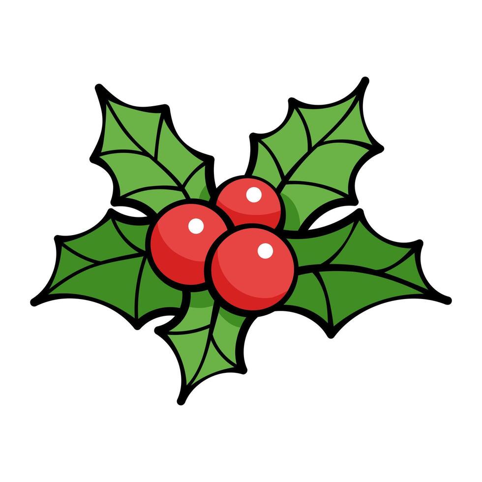 Branch of holly with berries. Christmas illustration on white background. Happy new year 2025 vector