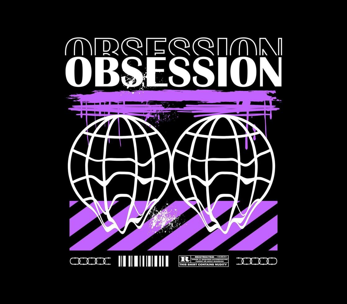Modern and stylish T-shirt featuring a globe graphic print, perfect for streetwear. Ideal for T-shirts and hoodies, isolated on a black background vector
