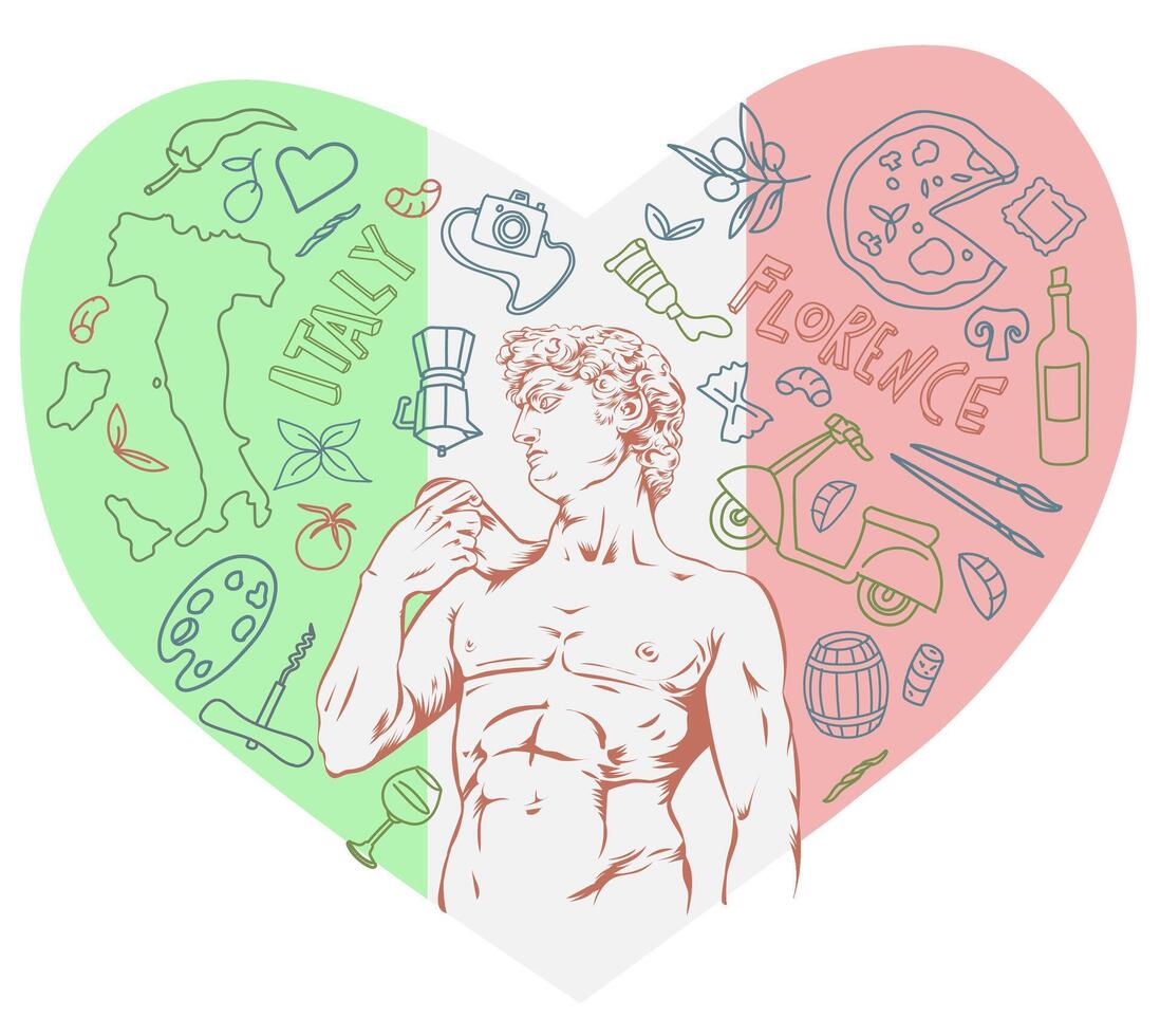 Tourism design icon of the famous city of Florence on heart background. illustration vector