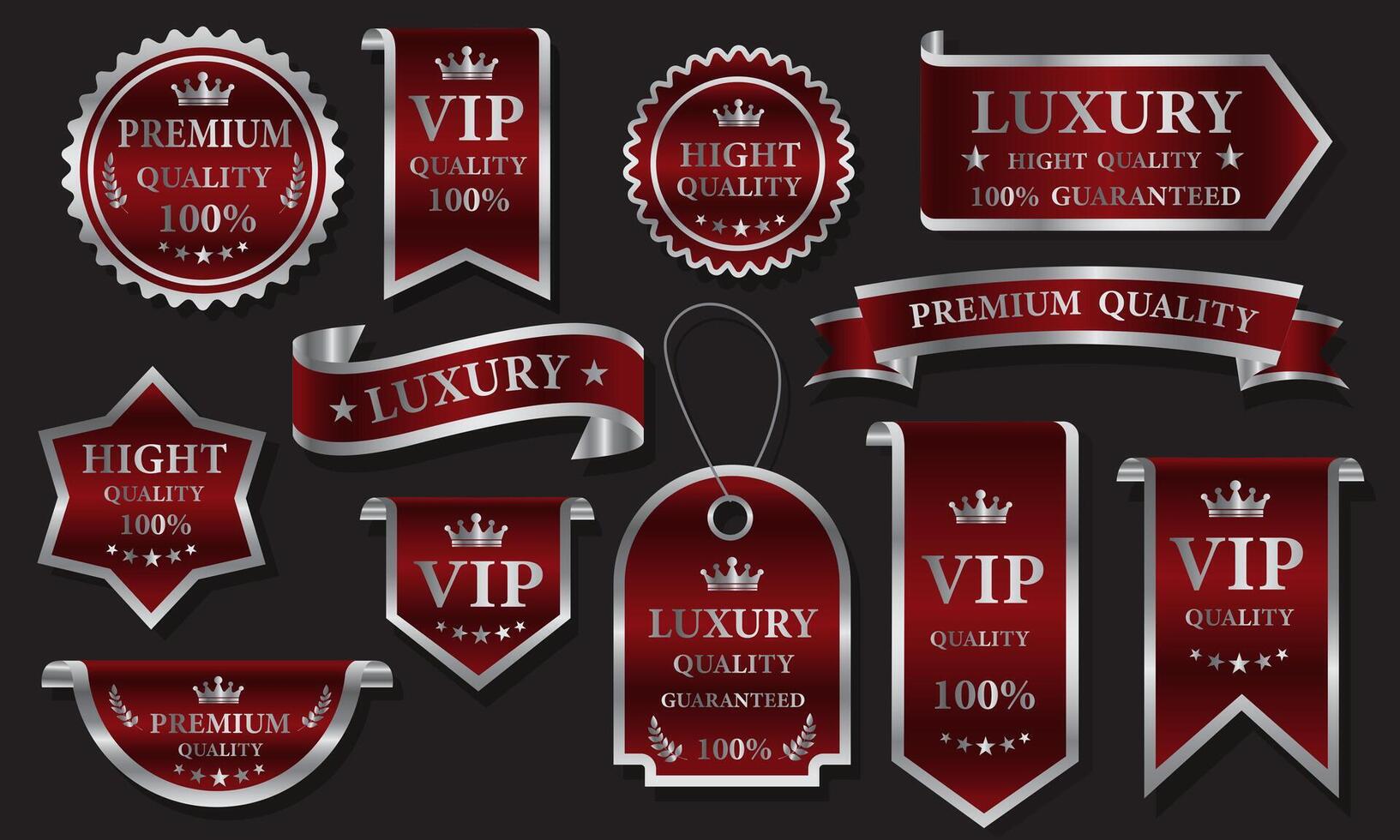 Red silver luxury premium quality label badges on grey background vector