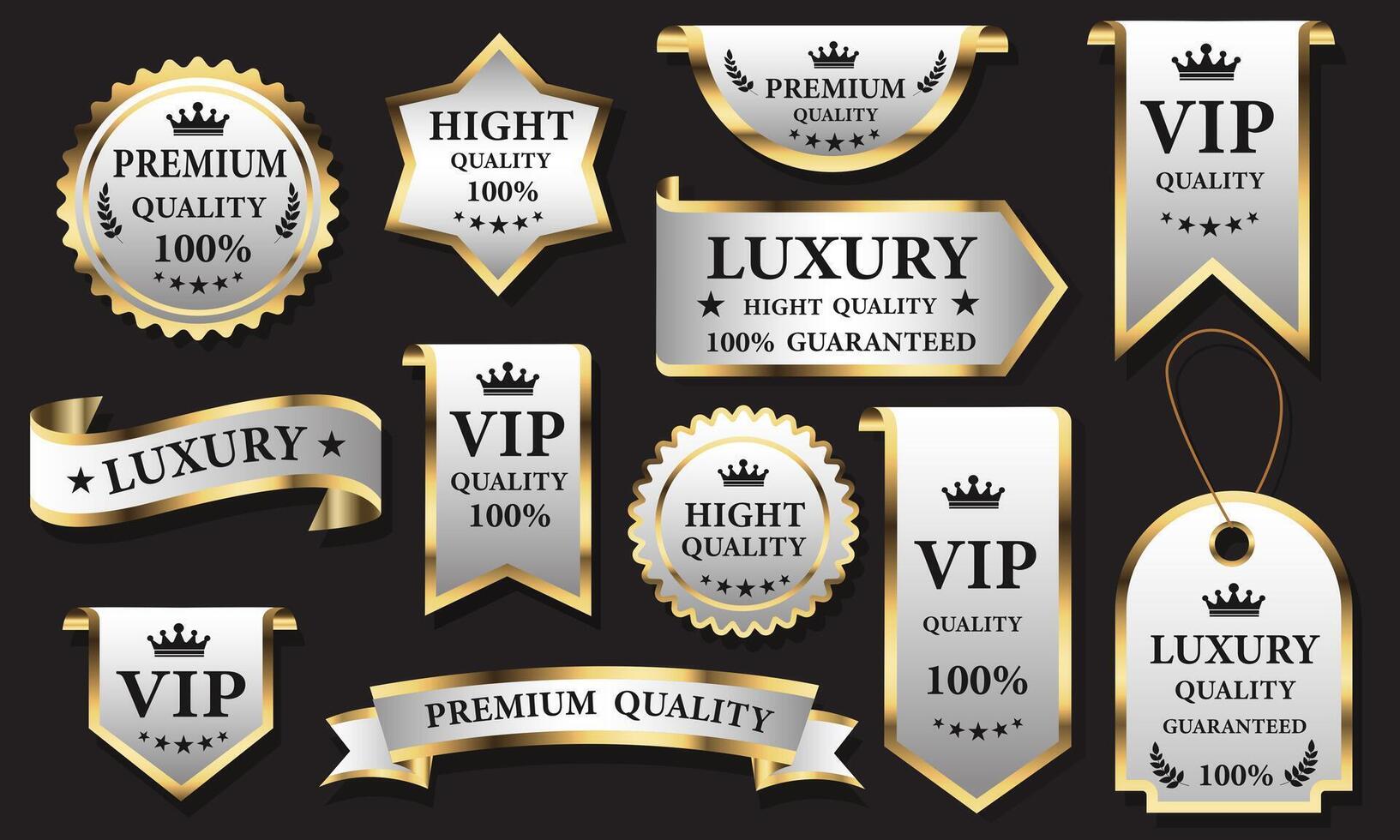 White golden black luxury premium quality label badges on grey background vector
