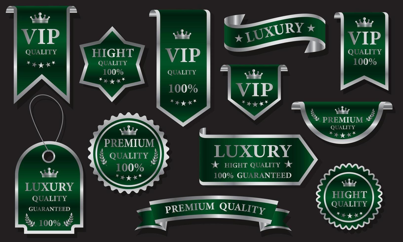 Green silver luxury premium quality label badges on grey background vector