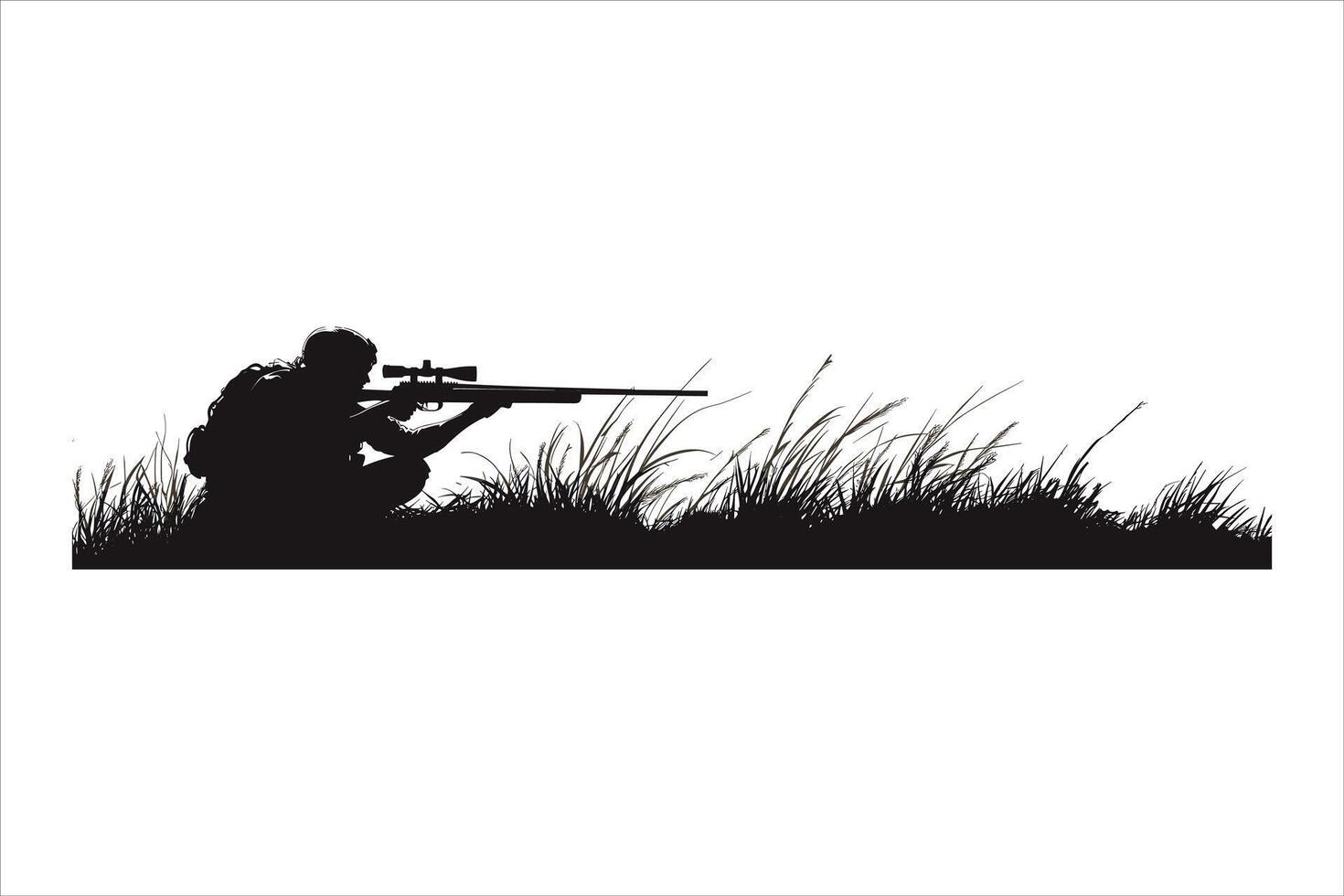 Silhouette of a Man with Sniper Gun Hunting Animals vector