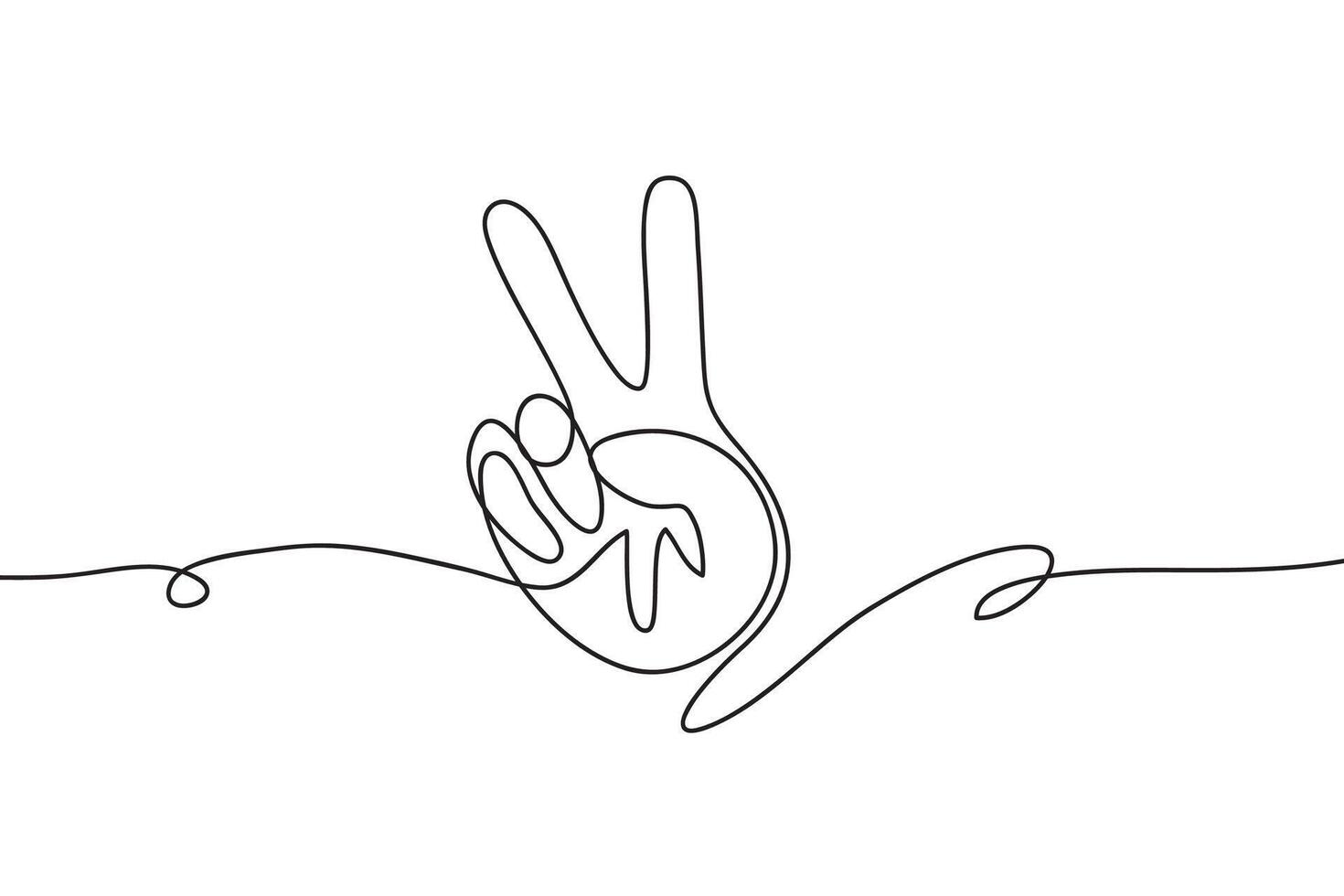 Hand icon. Continuous line art drawing.Illustration of two hand doodle fingers in continuous lines. Peace symbol line art decorative design vector