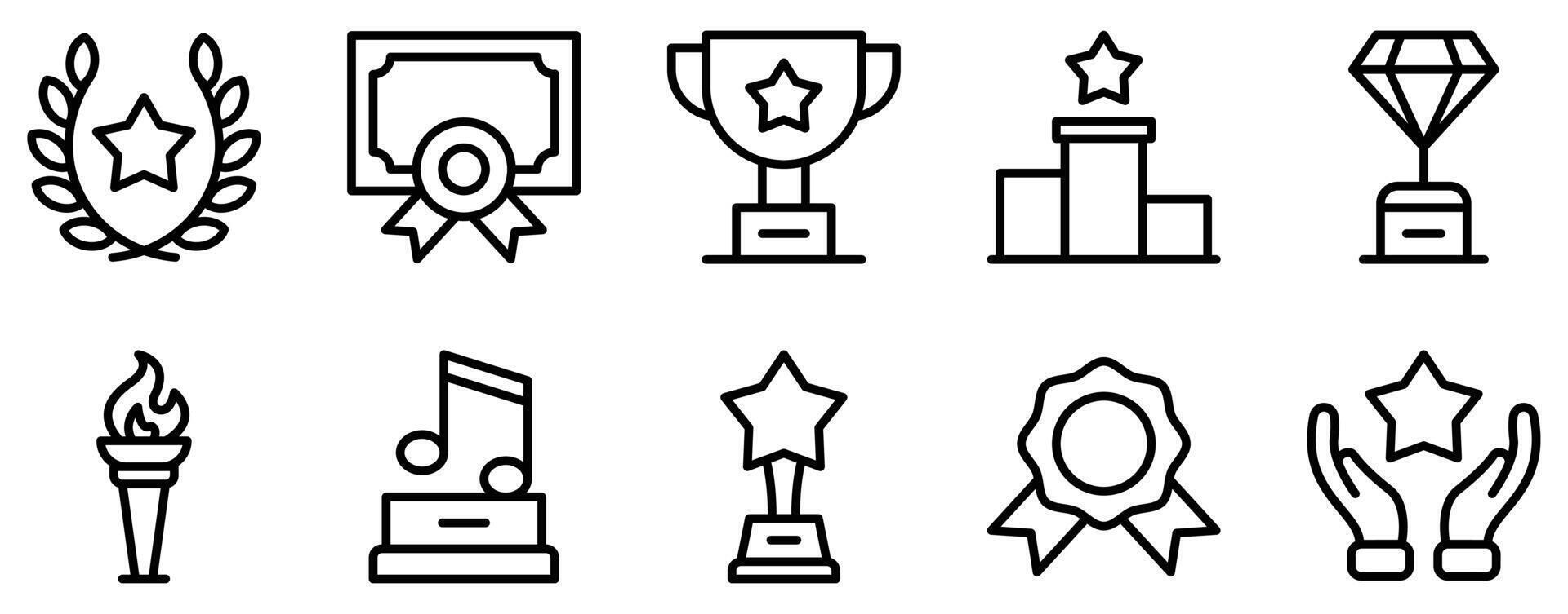 Reward and Badges Icon Set Achievement Line Style Collection for Recognition and Success vector