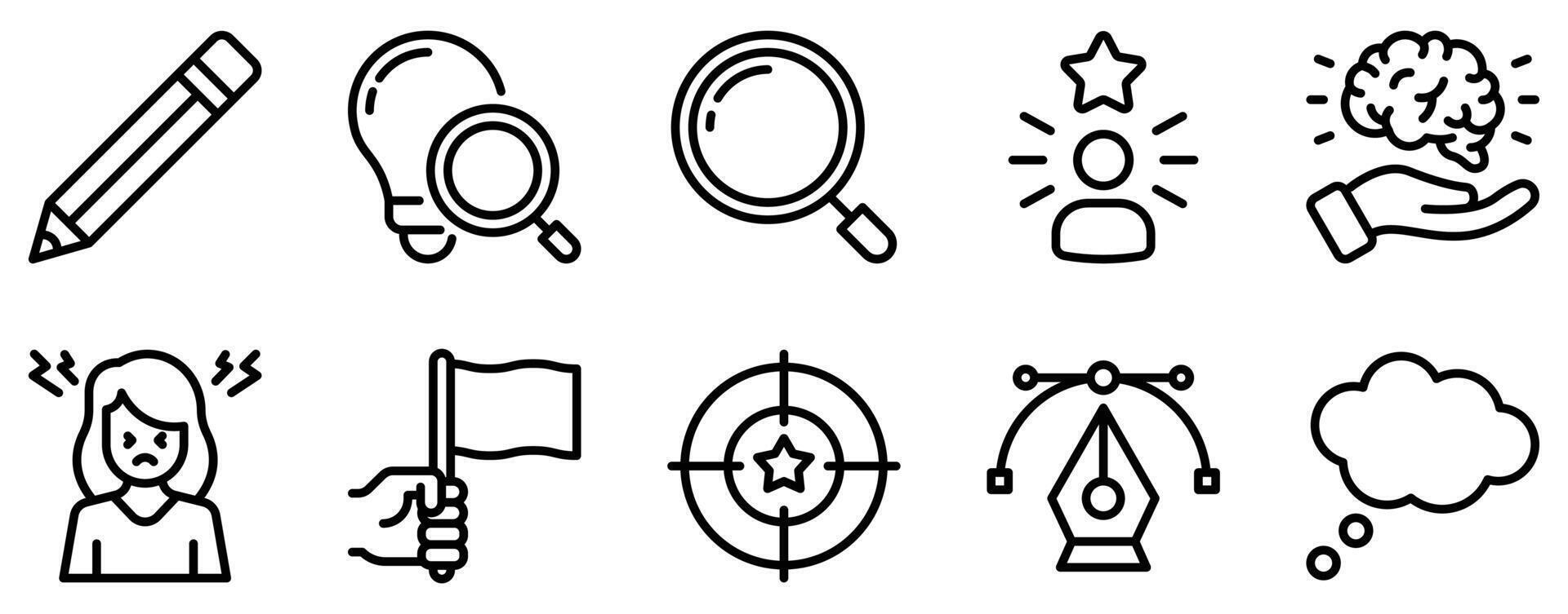 Creative Process Icon Set Inspiring Line Style Collection for Innovation and Design vector