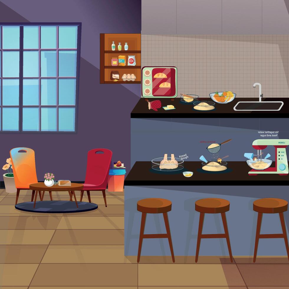 flat kitchen room illustration art vector