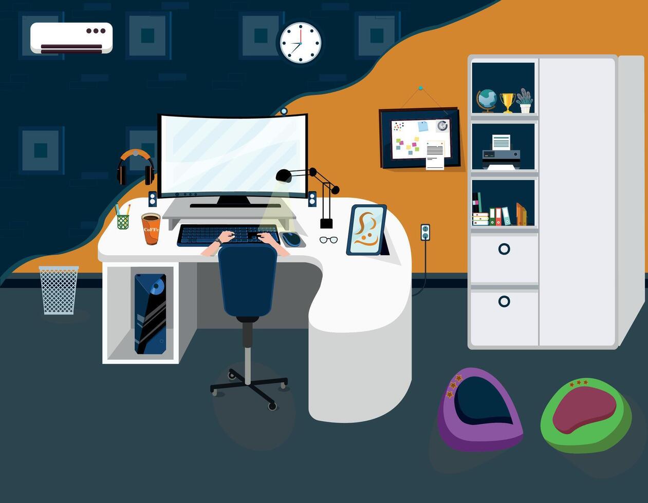 a flat computer room art vector