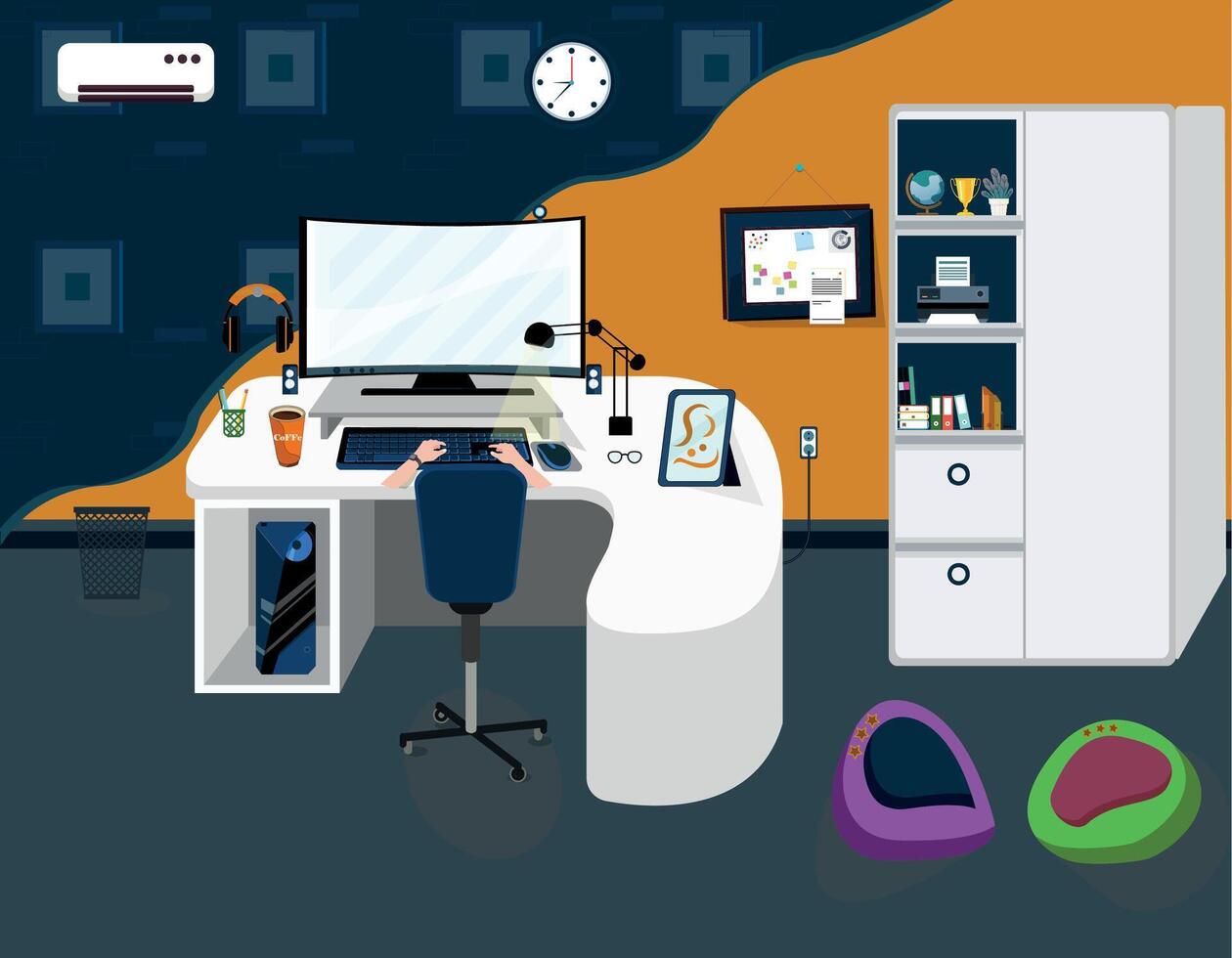 A beautiful computer room illustration art vector