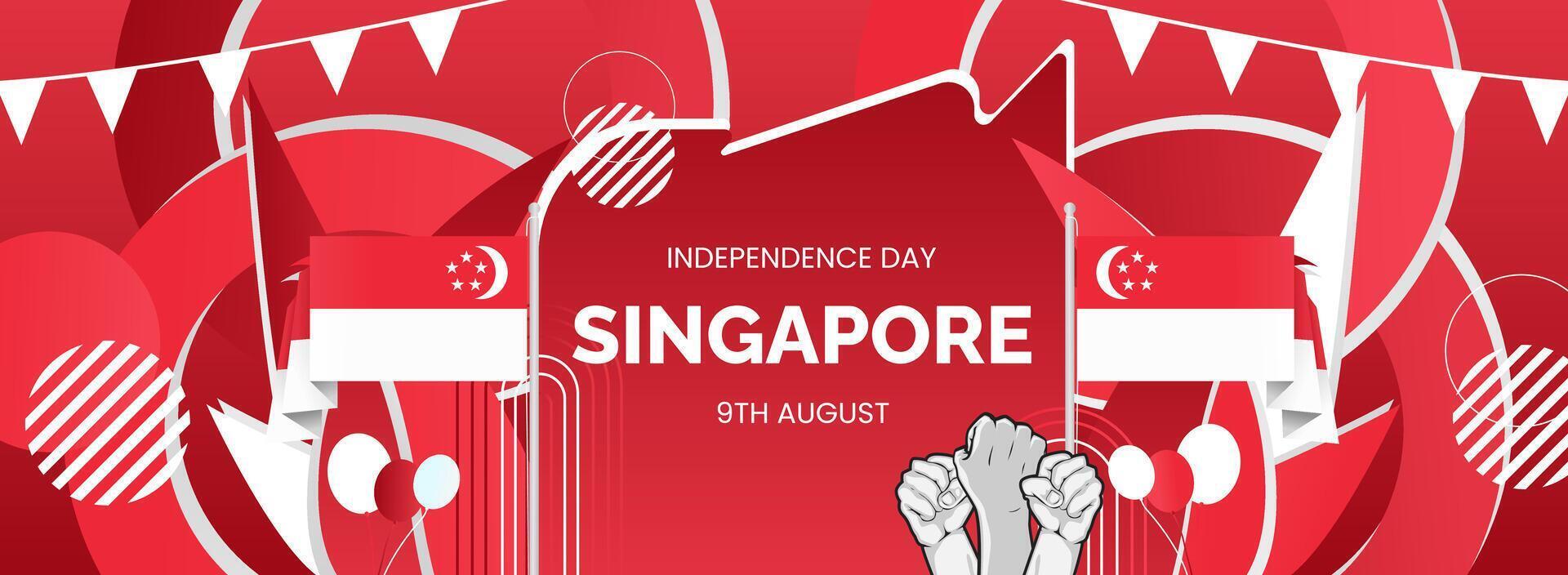 Singapore National day event banner in creative abstract form. Suitable for use in sporting events, or as an attractive greeting card vector
