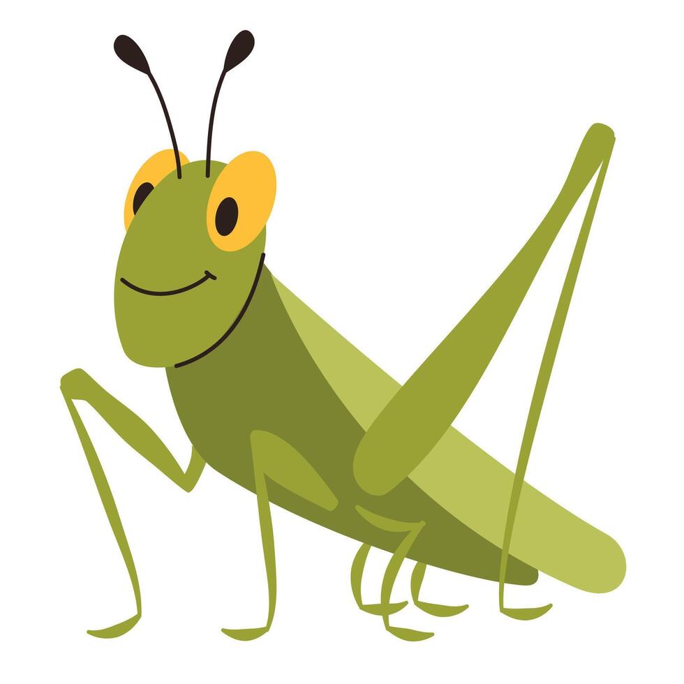 Flat illustration on white background. Cute grasshopper in children's style vector