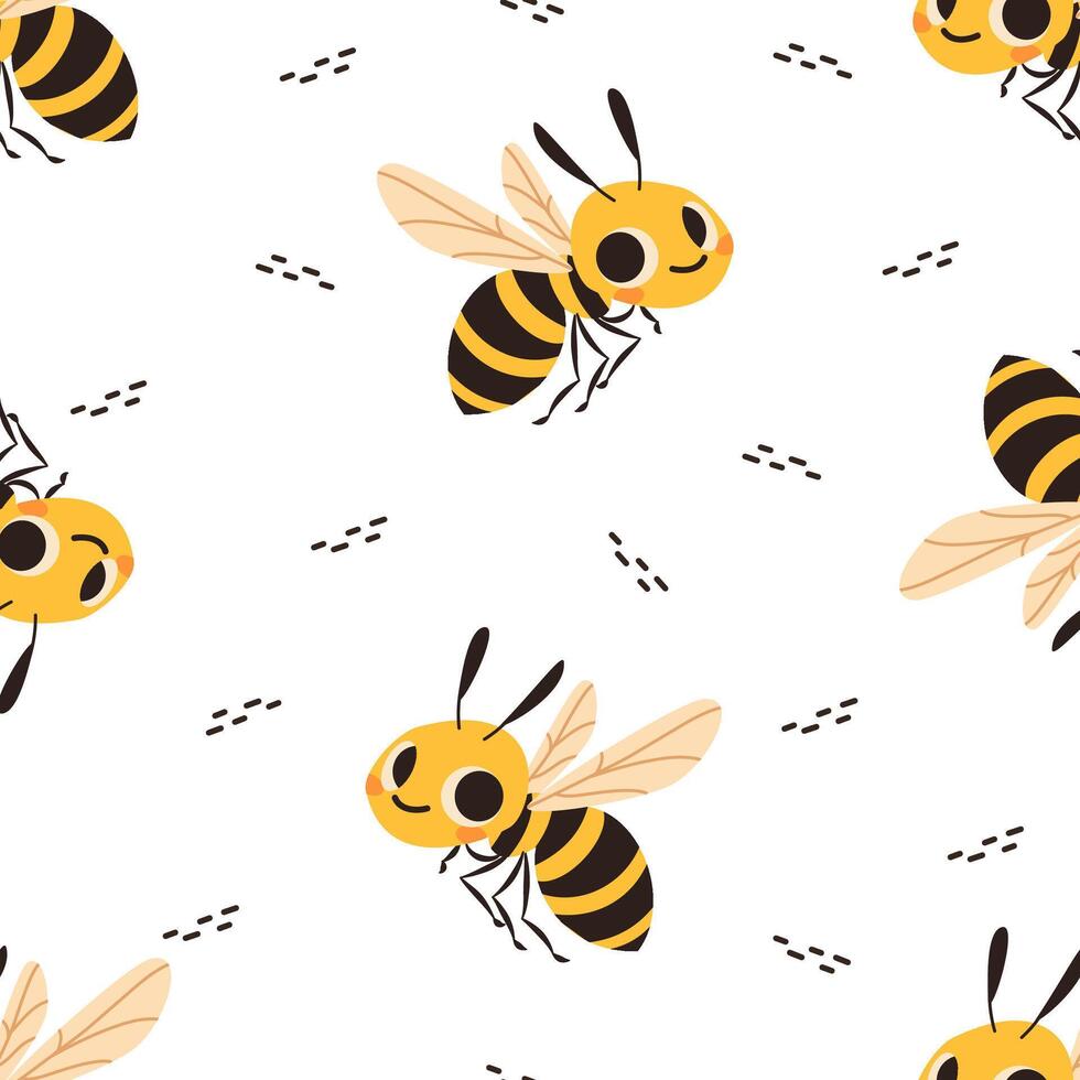 Seamless pattern on white background. Cute wasp and bee. Hare lion cub koala bear fox mouse. Prints in children's style vector