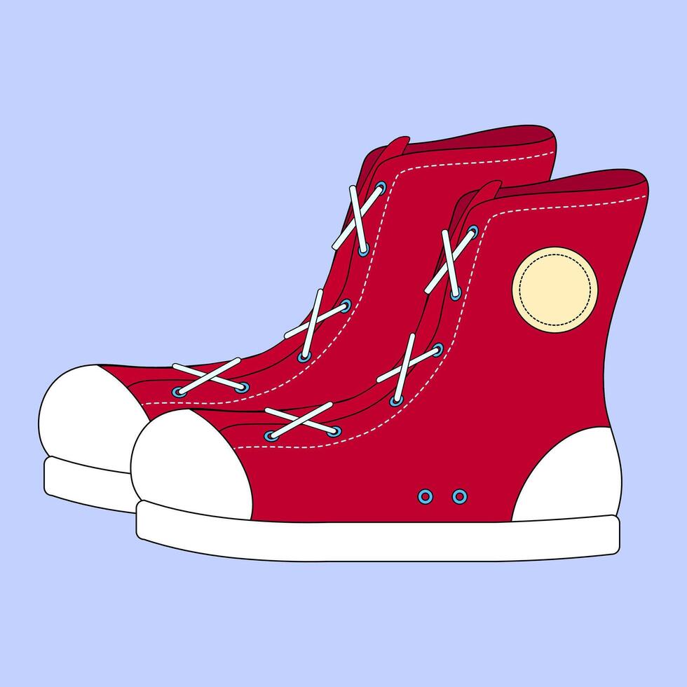 Classic red sneakers perfect for back-to-school themes, fashion, and casual wear designs. vector