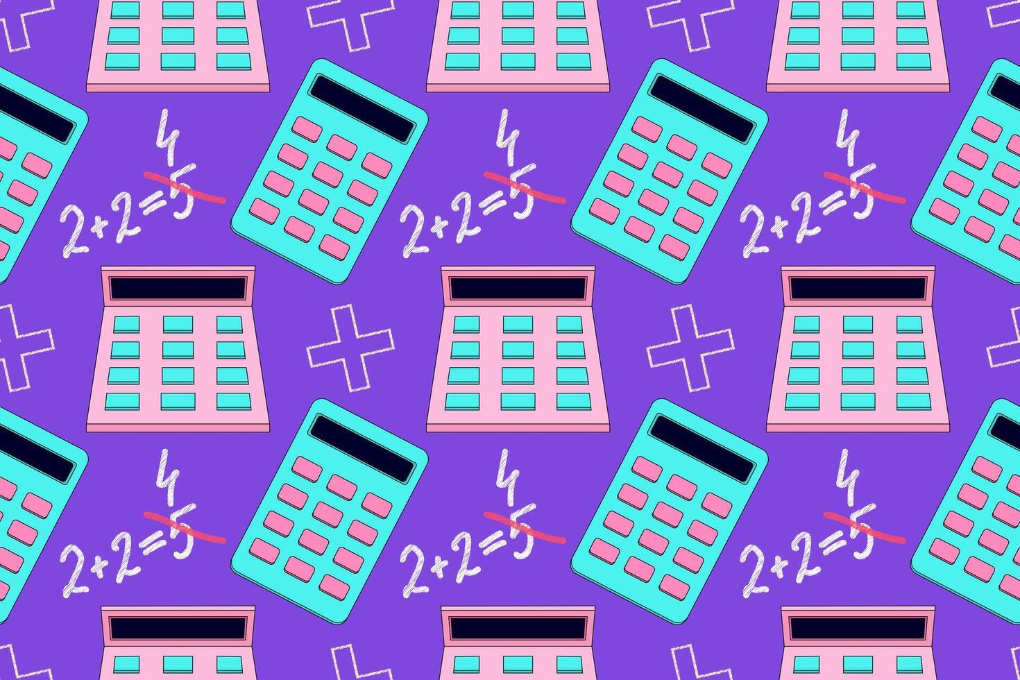 A fun and colorful pattern featuring calculators, math equations, and symbols, perfect for back-to-school themes and educational projects. vector