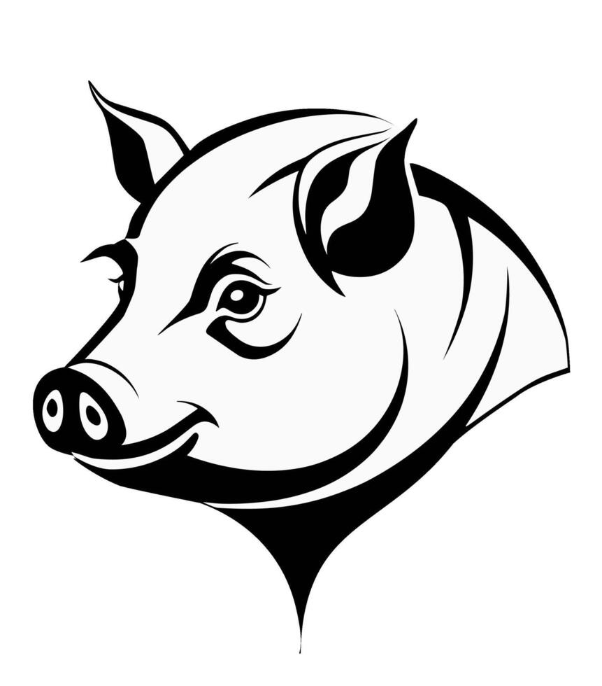 Pig, farm animal, black and white, isolated logo or symbol. Can be used as emblem or mascot for sports or other products vector
