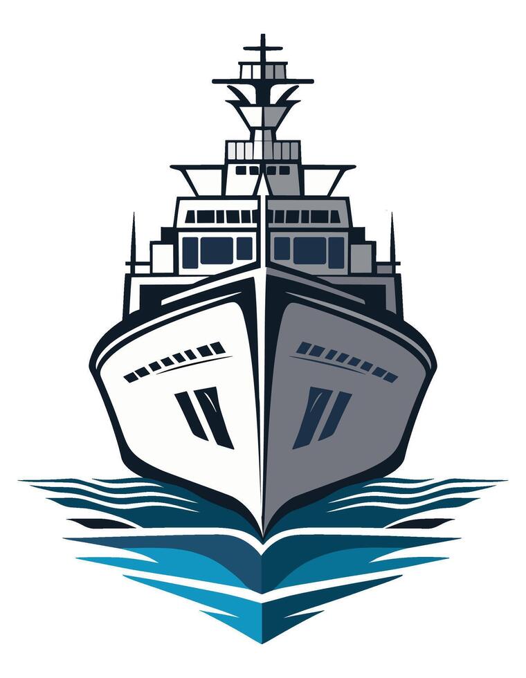 Cruise ship with ocean waves, front view illustration. Cruise vacation and travel at sea. vector