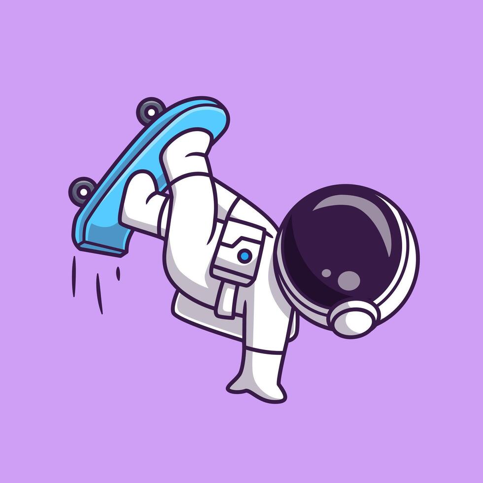 Cute Astronaut Playing Skateboard In Space Cartoon vector