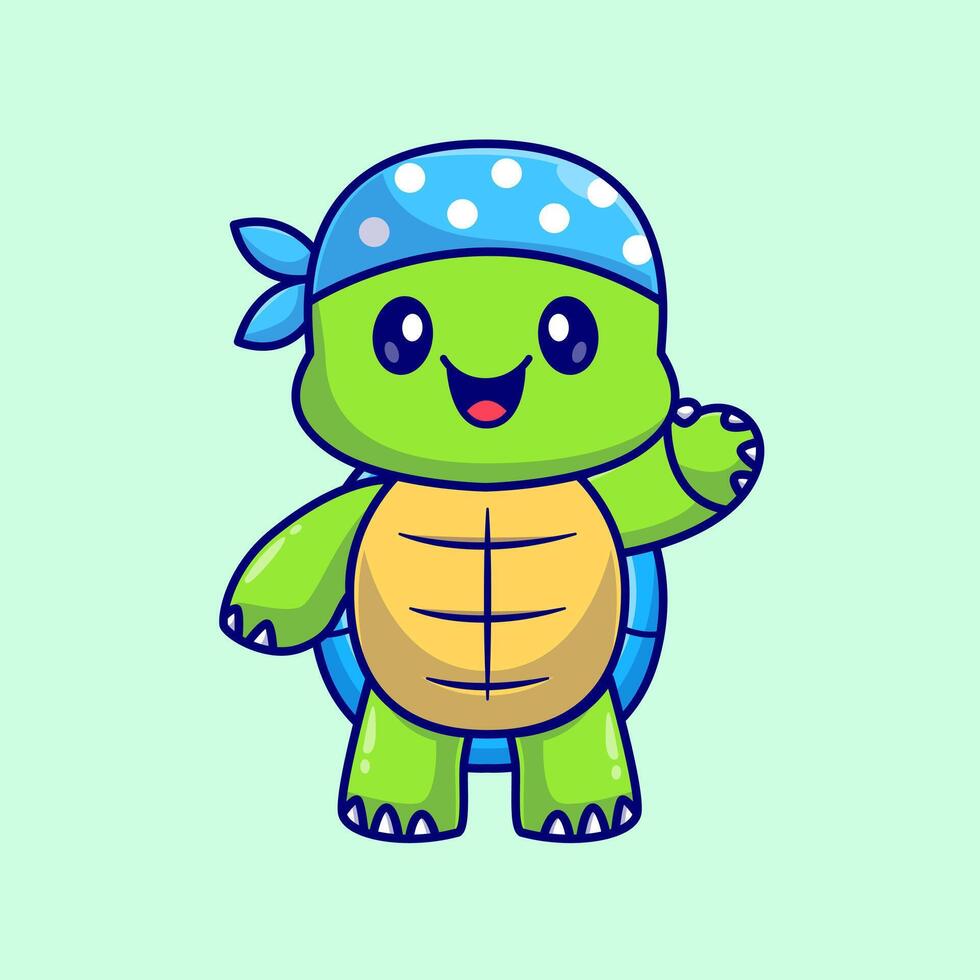 Cute Turtle Pirate Waving Hand Cartoon vector
